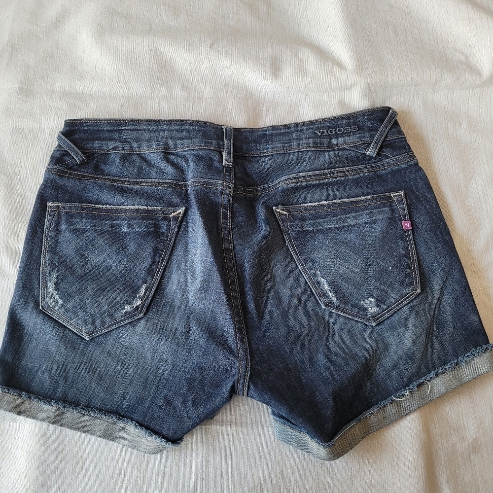 Vigoss Women's Dark Indigo Rolled Hem Denim Shorts Size Waist 31 Length 3 - Picture 6 of 12
